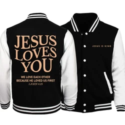 Jesus Loves You Hoodie Baseball Uniform Jackets Men Women for Christian Jesus Is King Fashion Coats Autumn Streetwear