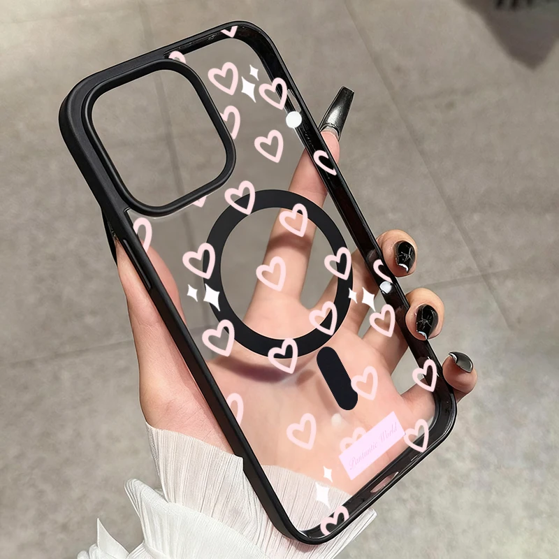Rosa Herzmuster Transparente Handyhülle für iPhone 17 16 15 11 14 13 12 Pro Max Plus Hüllen 17Air für Silikon Magnetische Abdeckung – Detail 5