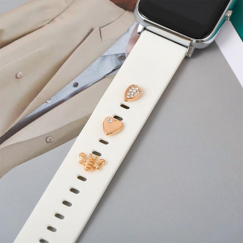 Decoración de uñas para correa de Apple Watch, dijes de Metal, joyería, dijes pequeños para pulsera iWatch, accesorios de correa de silicona