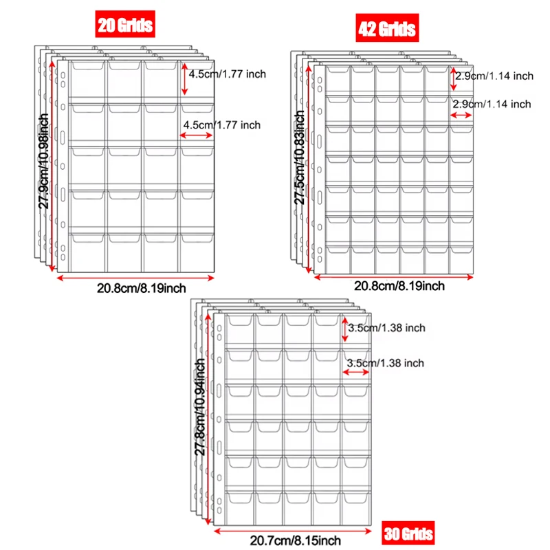 10 יחידות אלבום למטבעות 20/30/42 דף אוסף מטבעות כיס PVC שקוף דפים פנימיים מטבעות שקית ארגונית עלים רופפים