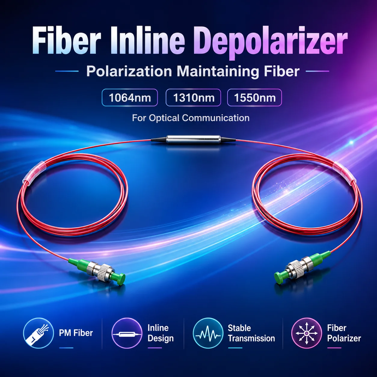 Polarization Maintaining Fiber Inline Depolarizer 1064nm 1310nm 1550nm Fiber Polarizer Detector for Optical Communication
