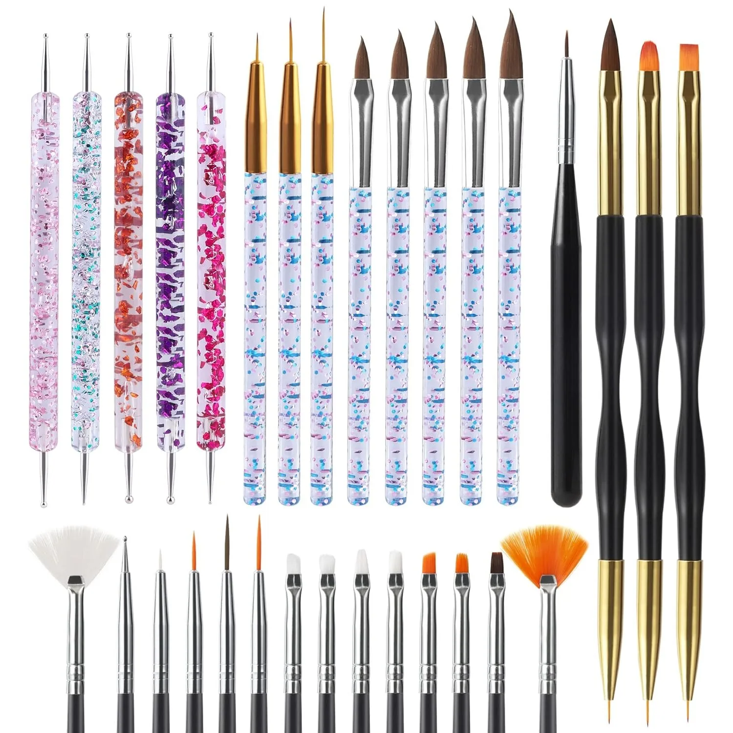 

31pcs Nail Art Brushes, Nail Art Tool Set, Dotting Tools, Dust Brush,Striping Brushes for Long Lines, Drawing Pen