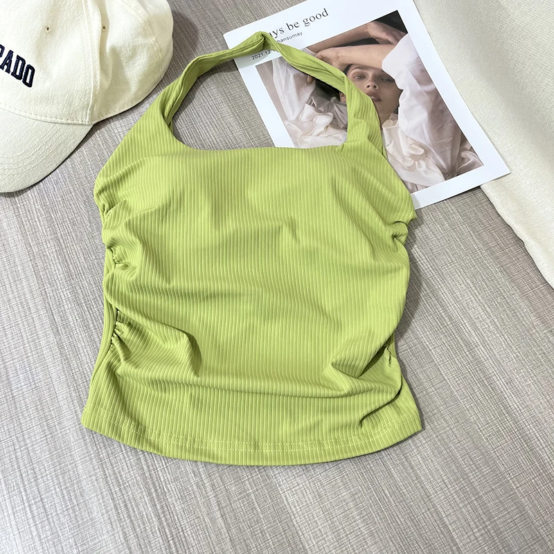 Nahtloses Damen-Sporttop mit Neckholder-Ausschnitt, einteiliger Beauty-Back-Sport-BH, kleiner Träger-BH, Yoga-Oberteil mit Brustpolster – Detail 4