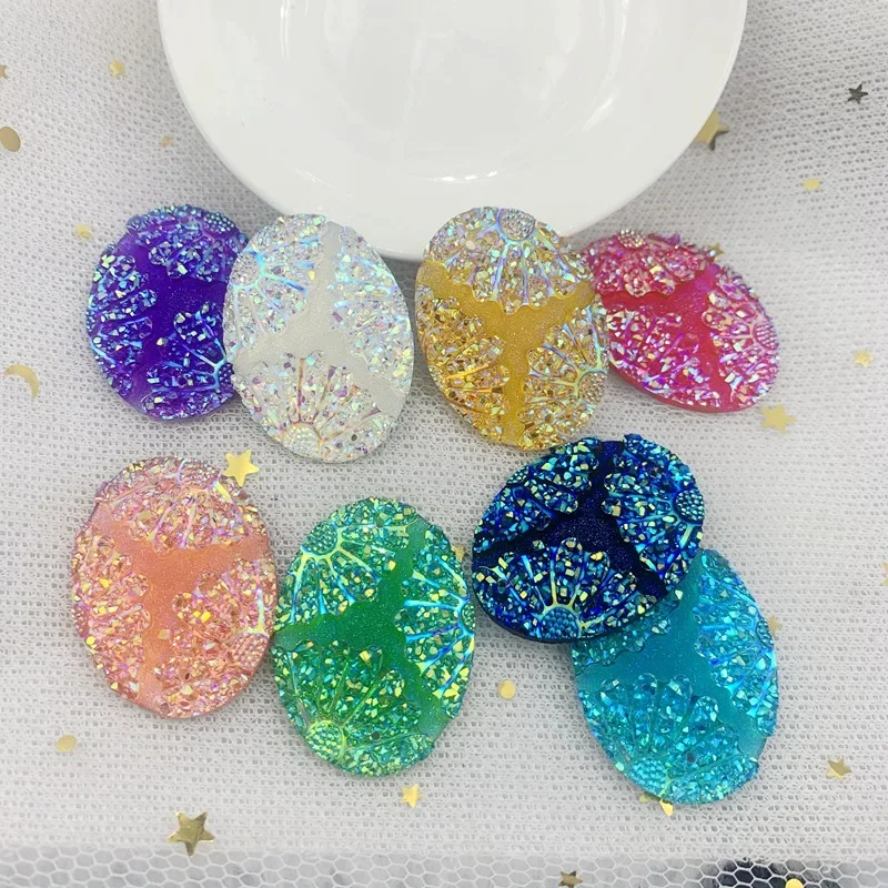 Wholesale Each size AB Resin oval shell Flat back Rhinestone beads scrapbook ornaments diy wedding crafts -HB97