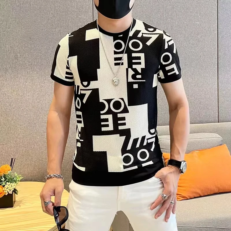 

2025 Summer T Shirt Men Breathable Short Sleeve Casual T-Shirt Letter Printed O-neck Tops Tees Streetwear Social Men Clothing