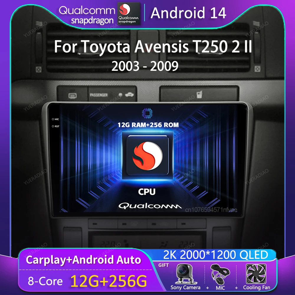 

Автомагнитола Carplay на Android 14 для Toyota Avensis T250 2 II 2003-2009 мультимедийный видеоплеер навигация GPS стерео головное устройство