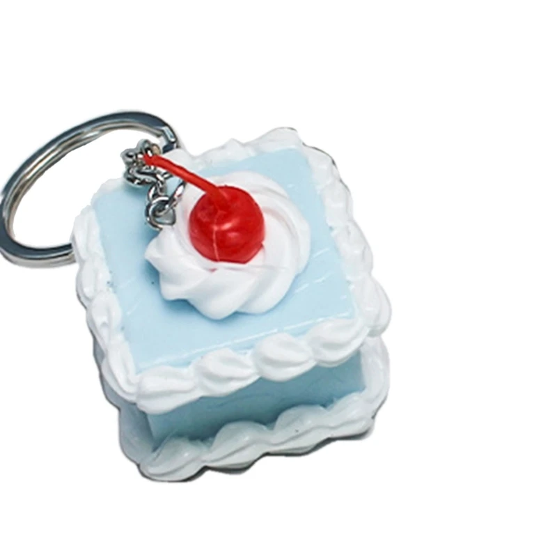 F42F Lovely Cake Keychain Bag Pendant Cake Box Key Holder Cute Keyrings Resin Material Simulation Food Keyrings for Children