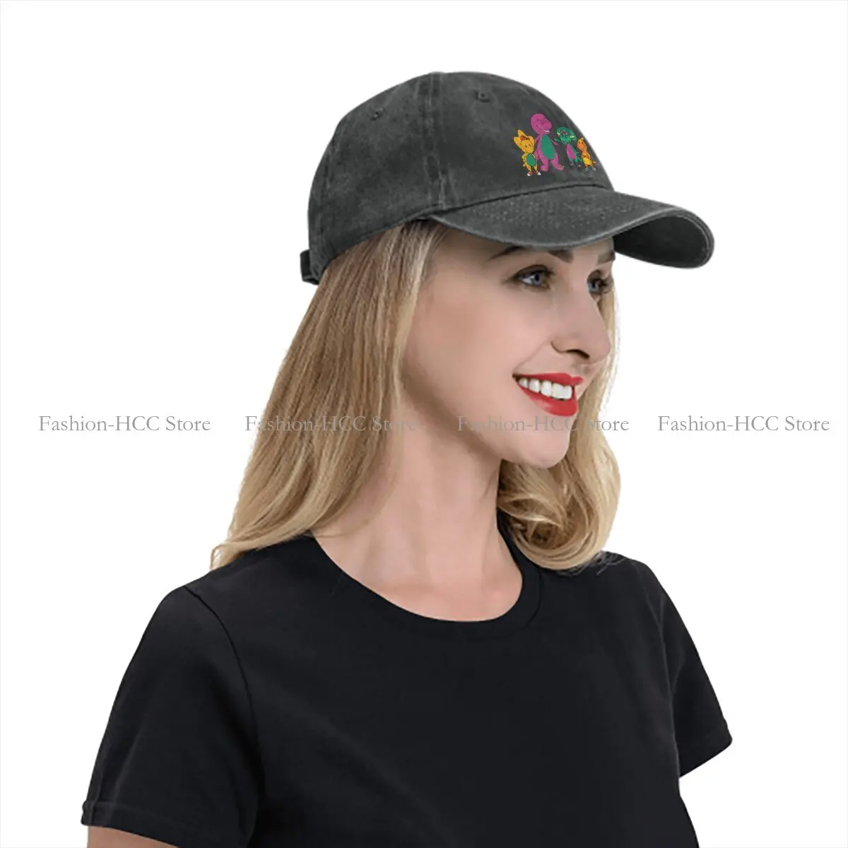 Chapeau multicolore dinosaure Barney pour femme, casquette à visière, chapeaux de protection personnalisés, amis mignons