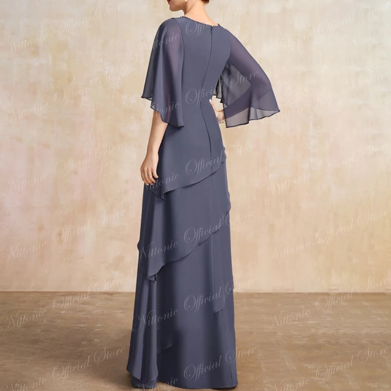 Robe longue en mousseline de soie pour mère de la mariée, col bateau, longueur au sol, A-ligne, fête d'invité de mariage pour femmes, soirée formelle, nouveau, 2023