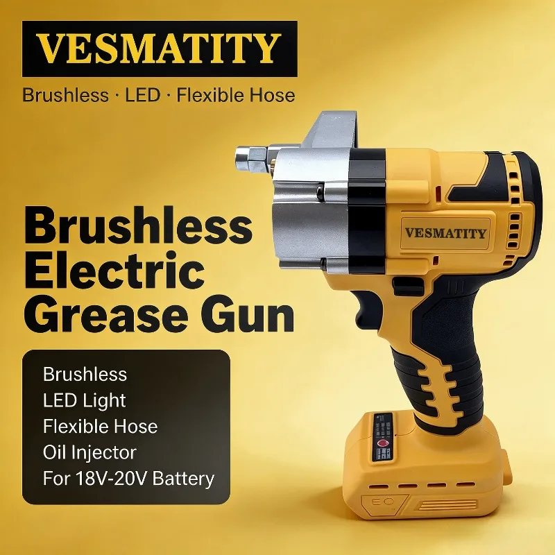 Vesmatity Electric Grease Gun Brushless LED Oil Injector Fat Machine Grease Tool for 18V 20V Battery