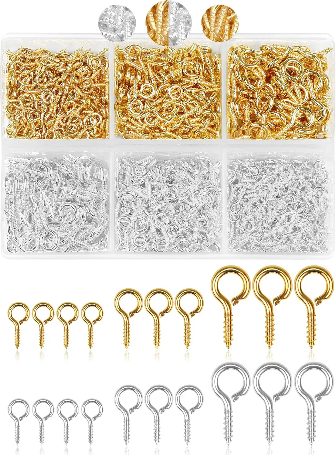6 grapas pequeñas de oro y plata con ojo de tornillo para la fabricación de joyas y manualidades DIY, mini tornillos con ojo para proyectos de arte y dijes de cuentas