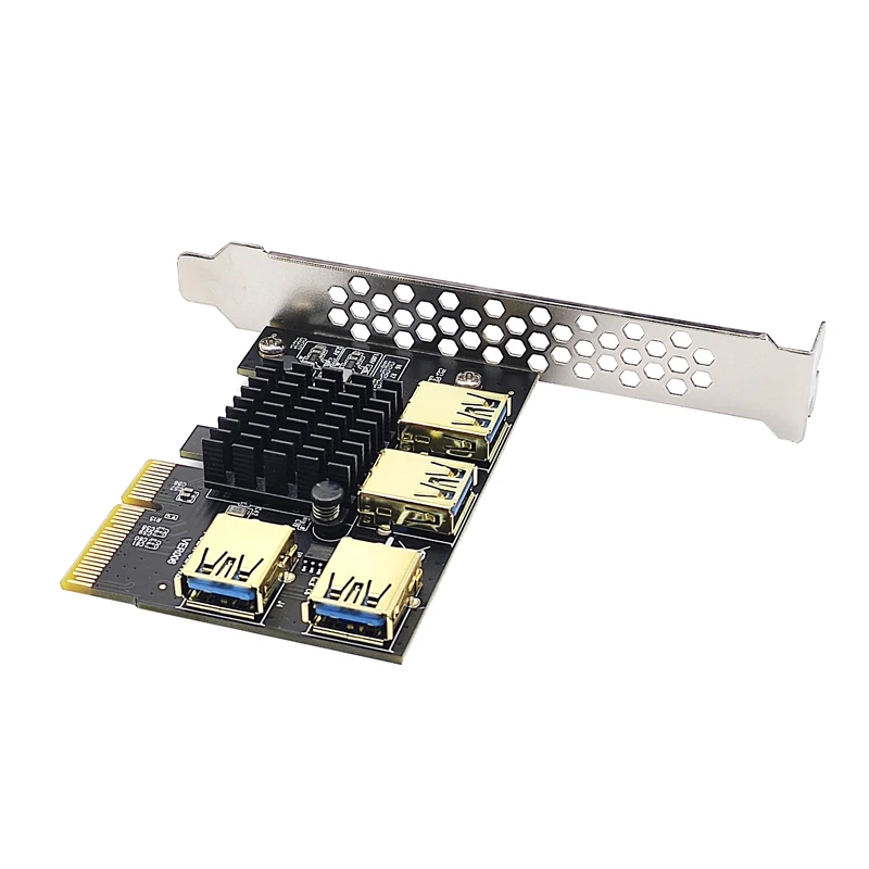 Tarjeta elevadora PCIE de 1 a 4, adaptador PCIE a PCIE de 1 vuelta, 4 ranuras PCI Express X4 a X16, USB 3,0, convertidor de tarjeta elevadora para minería BTC