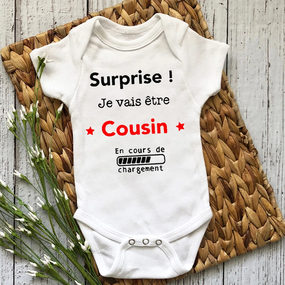 Surpruse I'm Going To Be A Cousin While Loading Baby Announcement Romper Newborn Summer Bodysuit Infant Short Sleeve Jumpsuit