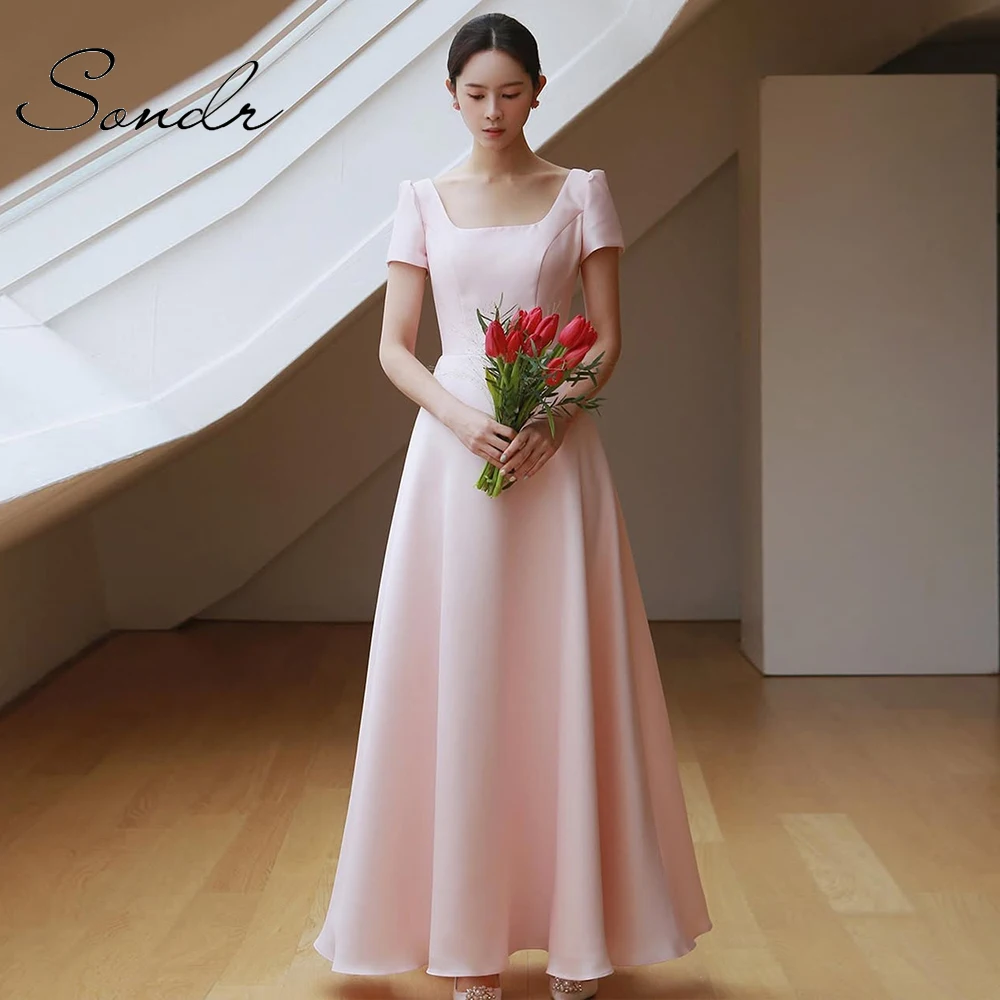 prom dress korean style A-Line Pink Tulle Lace Tea Length Prom Dress, Pink Tulle Formal Dresses US 4 / Pink