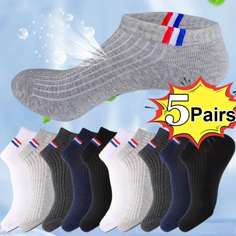 Men Cotton Short Socks Breathable Mesh Man Sport Socks Casual Ankle Sock Spring Summer Thin Black White Non-slip Boat Sox