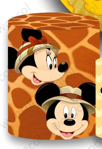 Fondo redondo de Mickey Mouse de Safari, telón de fondo de cumpleaños de Mickey Mouse y amigos, cubierta de cilindro Goofy Donald Duck Pluto Minnie Mouse