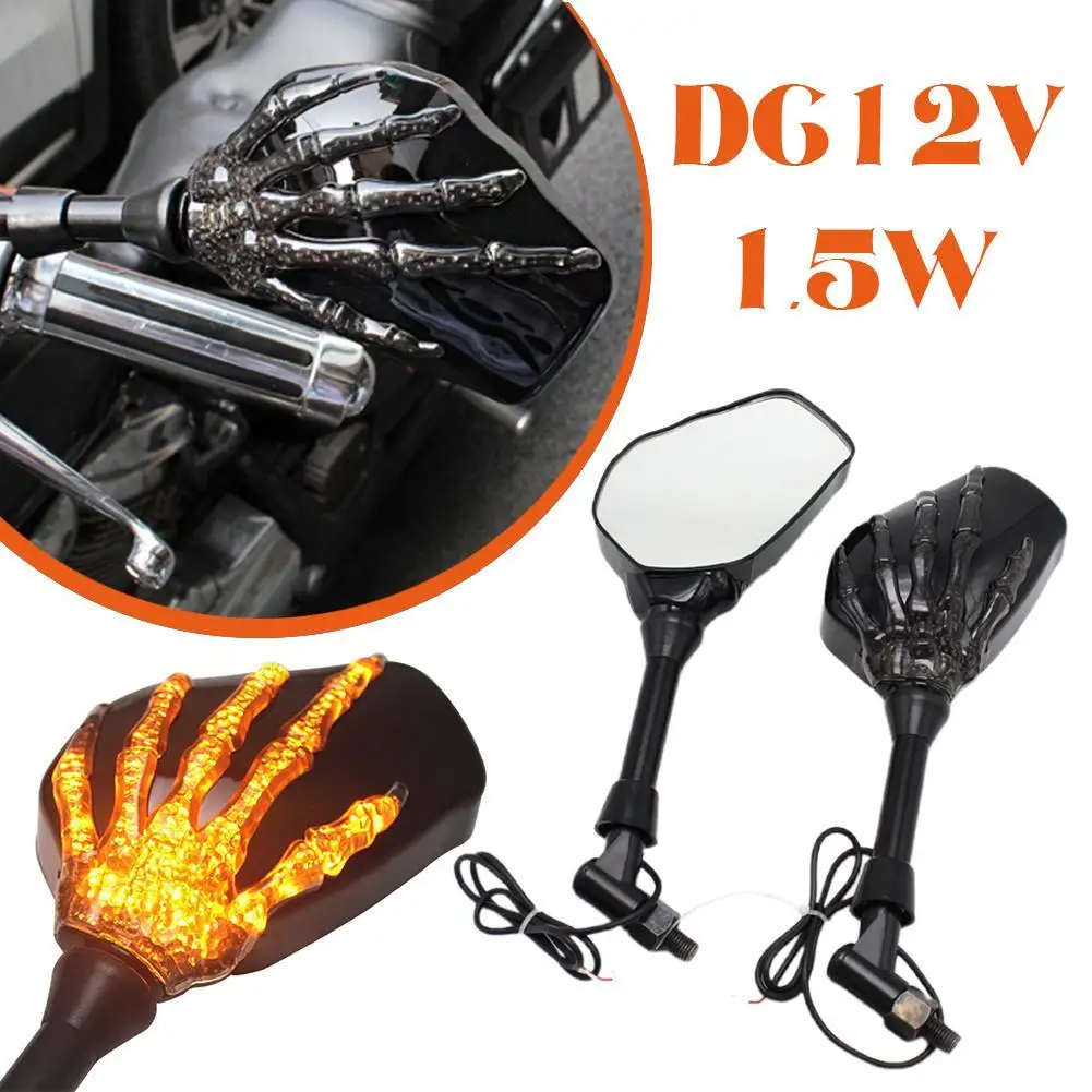 Motorcycle Modification Rearview Mirror Skeleton Hand Ghost Claw LED Light Universal Motorcycle Reversing Mirror For Harley Ect