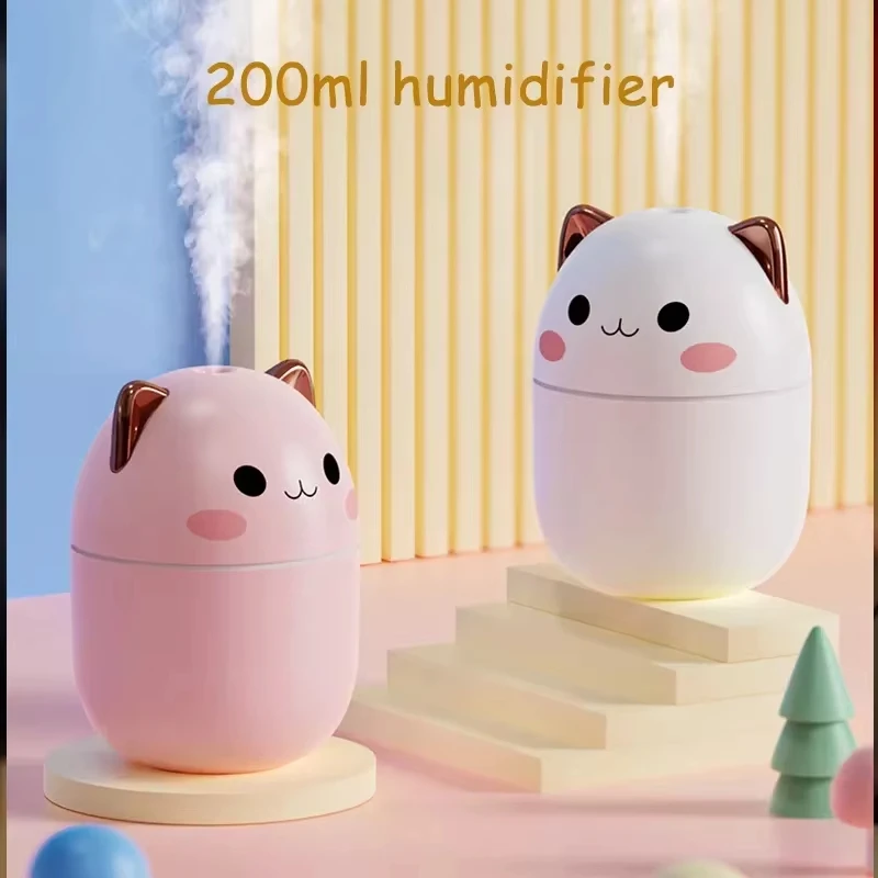 New Mini Lovely 250ml Air Humidifier Cute Cat Aroma Diffuser With Night Light Cool Mist For Bedroom Home Car Purifier Humidifier