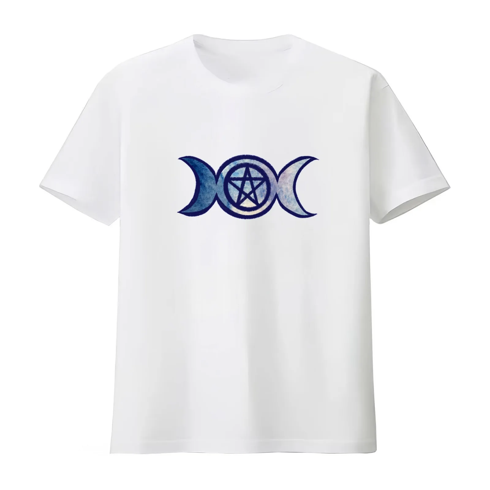 Triple Moon Pentagram T-Shirt Summer Casual Cotton Tee Oversized Streetwear Tops Vintage Graphic Print Unisex Men Women