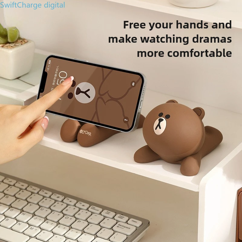 Brown Bear Cartoon Cute Tablet Stand Bedhead Office Creative Decoration Pendant Lazy Desktop Phone Stand