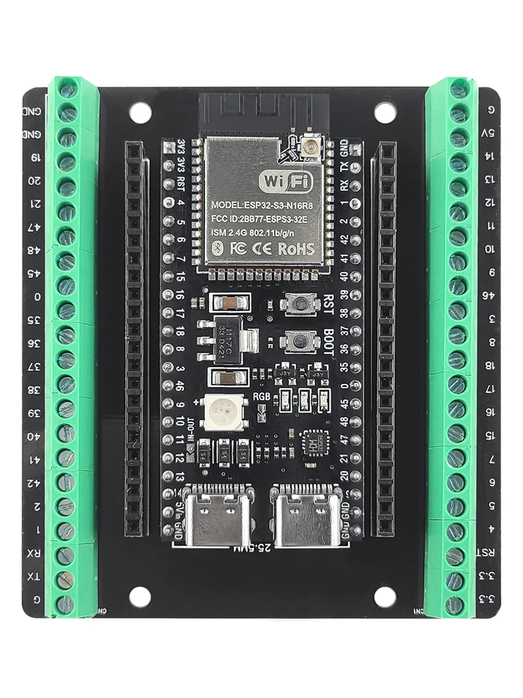 ESP32-S3 Entwicklungsboard mit Erweiterungsadapter-Kit 2,4G WLAN BT Modul MCU ESP32-S3WROOM1 N16R8 44-Pin Typ-C ESP32-S3