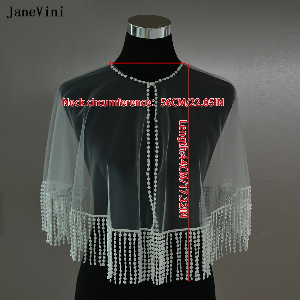 JaneVini-Chaqueta de tul para mujer, Bolero blanco, capa nupcial con borlas, capa de Boda de verano, envolturas de chales de fiesta de noche, nueva moda