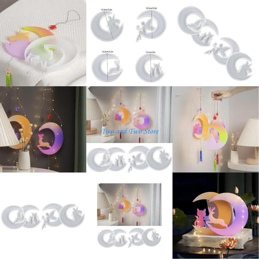 

HX6F 4 Piece Moon Epoxy Resin Mold Beautiful Crafts Creating Silicone Mold