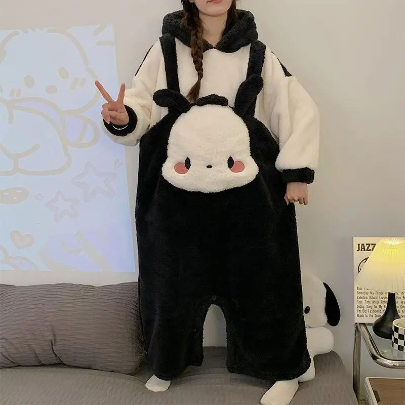 MINISO Girl Thickening Winter One-Piece Garment Kawaii Pochacco Comic Go Out Keep Warm Robe Bathrobe Fashion Leisure Wear New