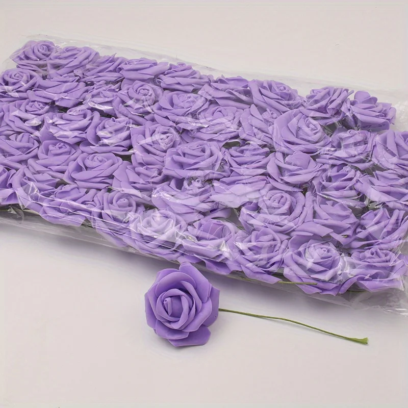 50 teile/paket Weiß PE Rose Künstliche Blume Kopf Mit Stiel DIY Bouquet Hochzeit Party Dekoration Sammelalbum Liefert