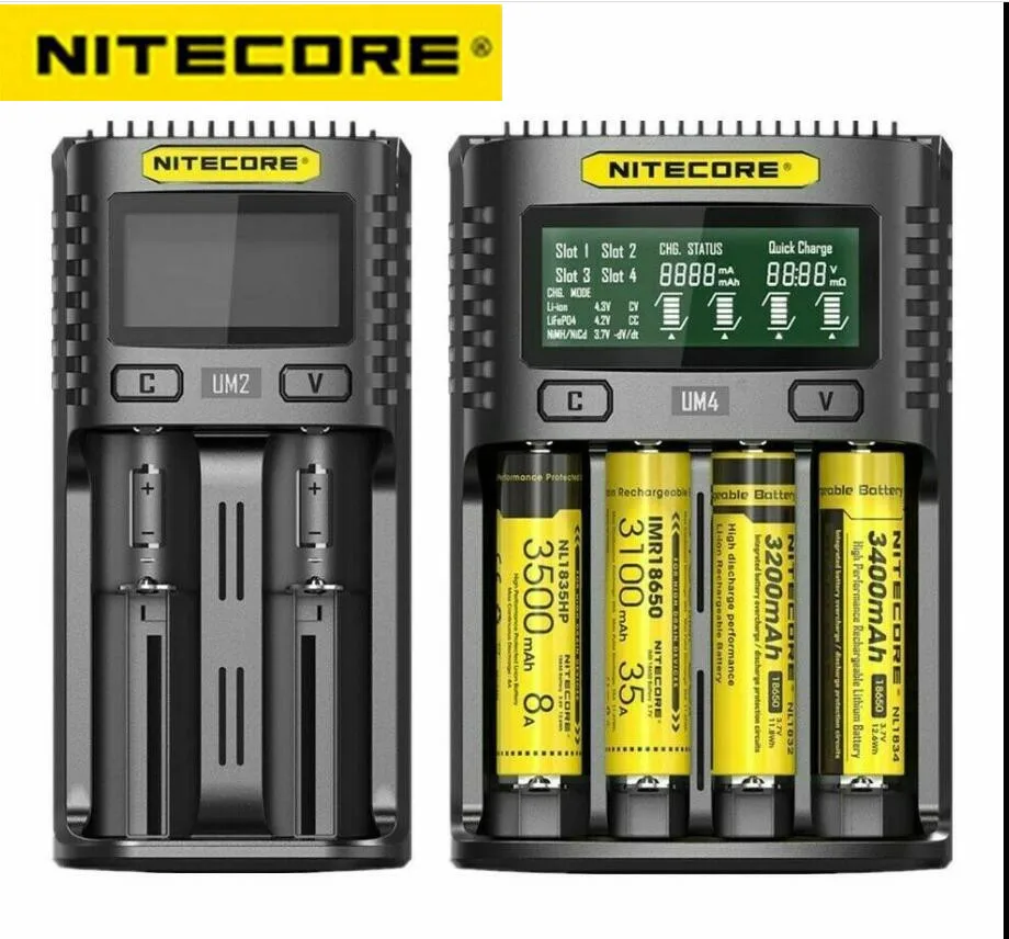 Nitecore UM4 UM2 3A Battery Charger Intelligent Circuitry USB Fast Charge For LiFePO4 li-ion AA AAA 18650 IMR 21700 26650 Ni-MH