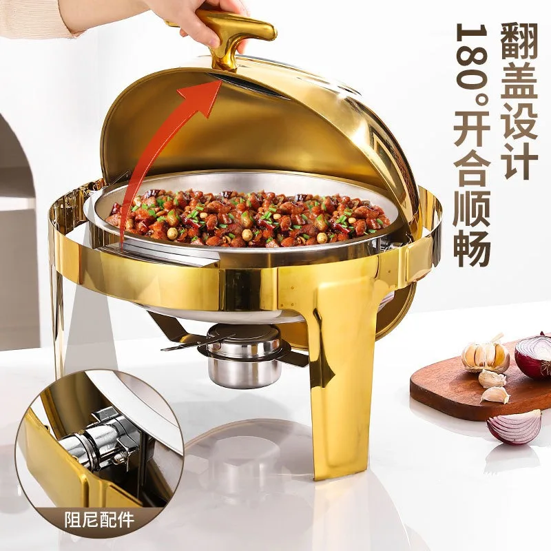 

Stainless Steel Round Visual Buffet Furnace Hotel Insulation Furnace Electric Gold Flip Breakfast