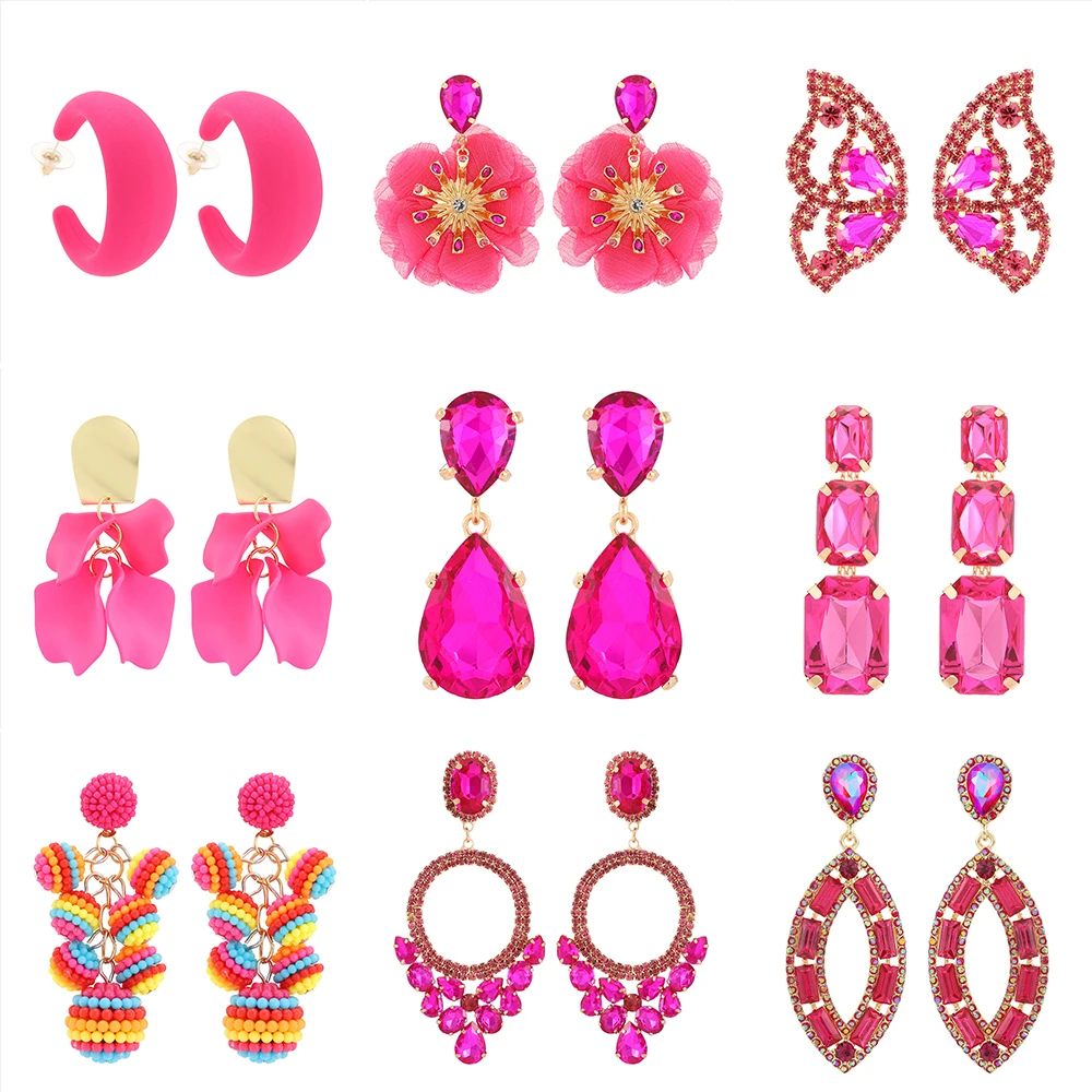 19 Styles Fashion Fuchsia Multi Color Party Luxury Brand Drop Earrings for Women Wholesale Fuchsia Earring Jewelry