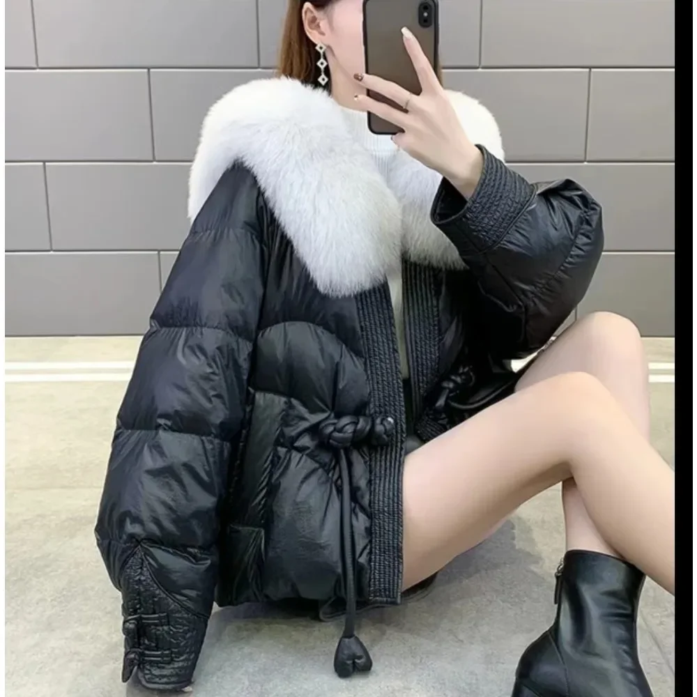 New Fashion Thick Snow Windproof Parkas Parkas Female ChineseStyle Down Jacket Women Large Natural Real Fox Fur Collar Warm Coat