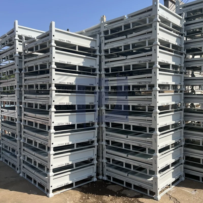 อุตสาหกรรมหนักชุบสังกะสีเหล็กสี่เหลี่ยมลังกรงพาเลทขนส่งชั้นวางคลังสินค้าแบบพับได้