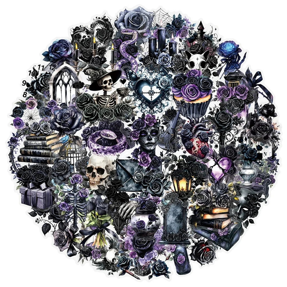 10/30/50pcs Horror Gothic Black Rose Skull Sitckers Dark Aesthetic Graffiti Decal for Luggage Helmet Skateboard Cool Sticker Toy