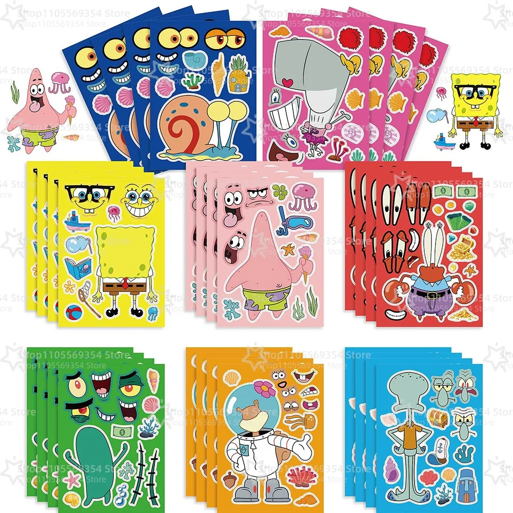 SpongeBob Schwammkopf DIY Gesichtsaufkleber Partyzubehör Geschenktüten-Füller Geburtstagsgeschenke Klassenbelohnungen Preise