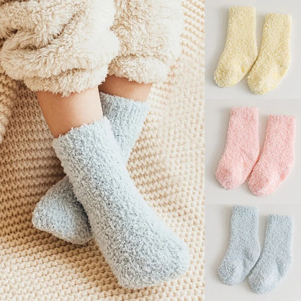 Comfortable Breathable Baby Socks Lovely Baby Boys Girls Coral Fleece Non-slip Kids Toddler Plush Fluffy Socks