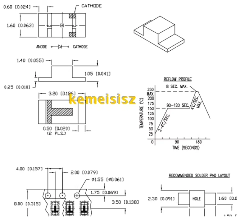 SML-LXR1206SRC-TR LUMEX LED 1206 reverse mounted red wavelength 660nm backlight bead