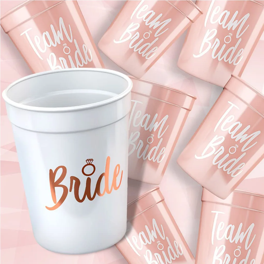 1/6Pcs Rose Gold Team Brides Plastic Drinking Cups Bachelorette Party Bridal Shower Gift Hen Party Decoration Wedding Supplies