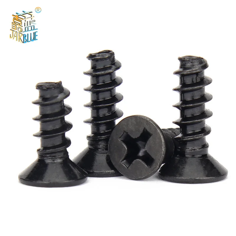 

100pcs/lot Cross Recessed Countersunk Head Self-tapping Screw M1 M1.2 M2 M2.3 M2.6 M3 M4 M5 Black Carbon Steel Mini Screw