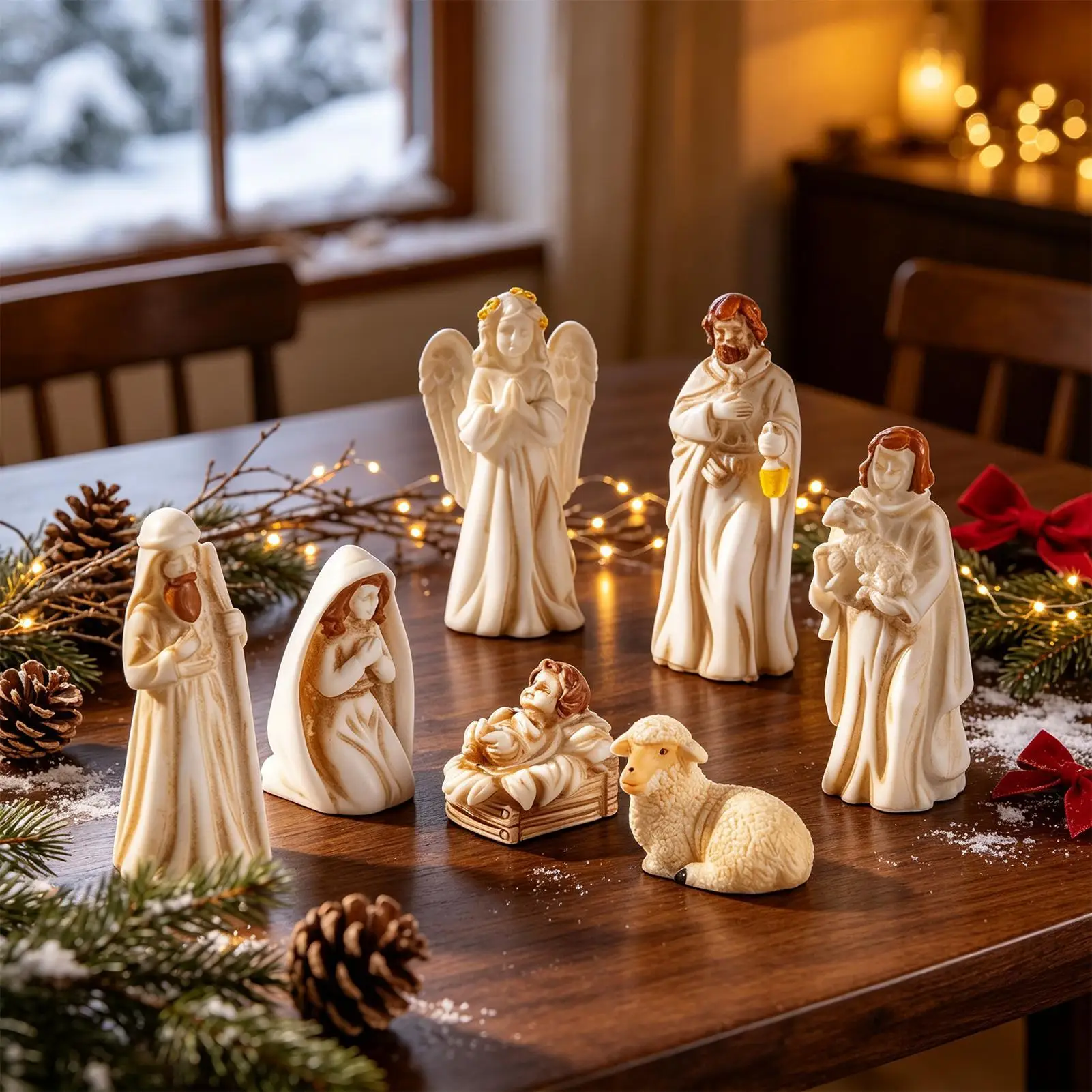 7Pcs Resin Crafts,Religious Ornaments For The Birth Of Jesus,Pture Christ Catholicism Shepherd Angel Resin Handicraft,Home Decor
