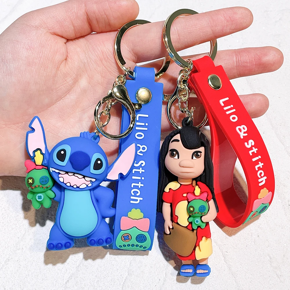 Disney Cartoon Lilo & Stitch PVC Keychains Cute Stitch Doll Pendant Keyrings Lovely Action Figure Key Holder Car Key Bag Jewelry