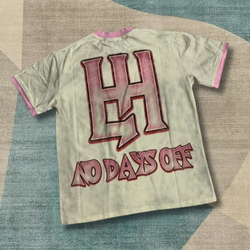 Vintage Distressed Washed Worn Trendy Hiphop Girl Life Hustlers Tshirt Pink Rhinestone Letter Men Women Round Neck Short Sleeve