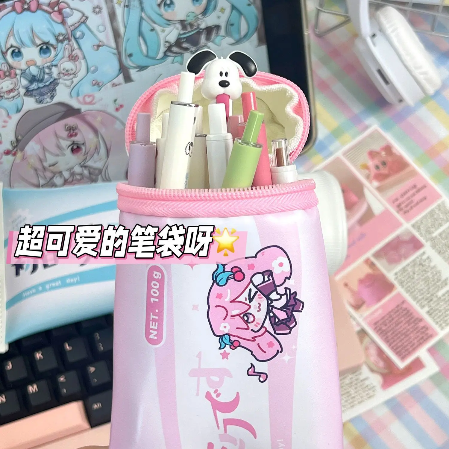 Hatsune Miku Simulation Toothpaste Pencil Case Large Capacity Funny Pen Holder, Student Desktop Organizer Stationery Storage Box view 5