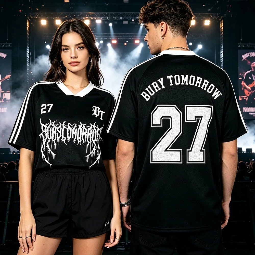 Bury Tomorrow Band Football Tees Black White Stripe Short Sleeve T-shirt Gothic Metal Letter Graphic Merch Tees Men Women Tshirt