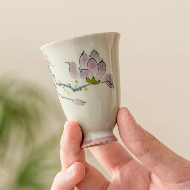 

Hand-painted Magnolia Stemware Teacup Master Cup White Porcelain Teacup Tea Bowl Chinese Kung Fu Gongfu Tea Drinkware Teaware