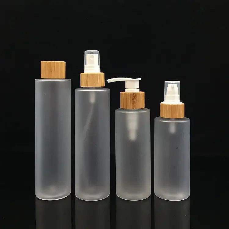 

5Pcs 100-500ml Empty Frosted Spray Liquid Soap Dispenser PET Plastic Pump Refillable Lotion Toner Travel Bottle with Bamboo Lid