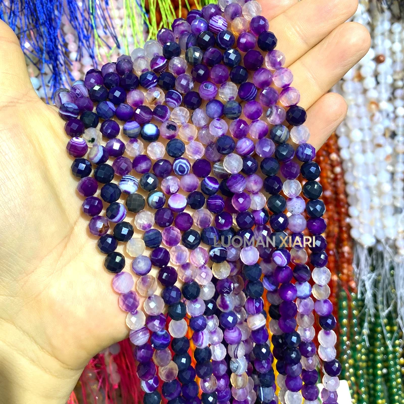 6 8 10mm Facettierte Runde Naturstein Lavendel Chalcedon Lose Zwischenperlen für Schmuckherstellung DIY Armband Anhänger Zubehör – Detail 3