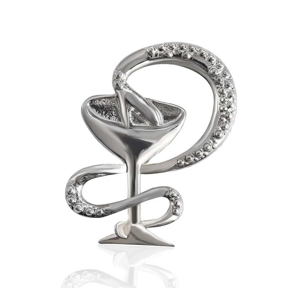 هارونج الكلاسيكية الطبية كأس الأفعى دبوس الفضة مطلي المعادن بروش شارة طية صدر السترة للطبيب ممرضة صديق المجوهرات هدية