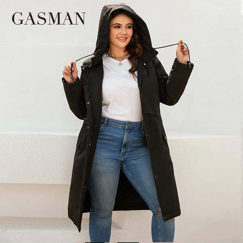 GASMAN New women\'s jacket spring 2022 long Fashion casual waistline parka Windproof warm thin cotton Woman coat outwear 8284